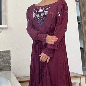 Burgundy embroidered swing dress